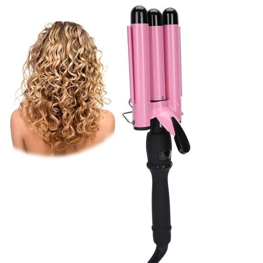 3 Barrel Hair Curling Iron Wand Temperature Adjustable 25mm Hair Waver（Pink）