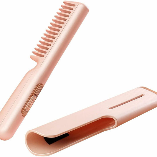 2 in 1 Ceramic Hair Straightener Brush Home Travel Portable Rechargeable Mini Cordless Hair Comb